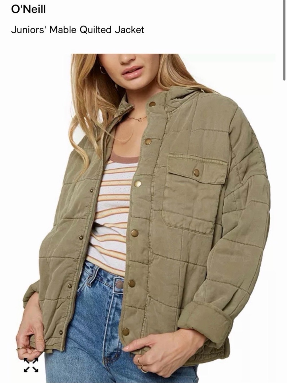 Women’s O'Neill Mable Olive Quilted Hooded Puffer Jacket size large